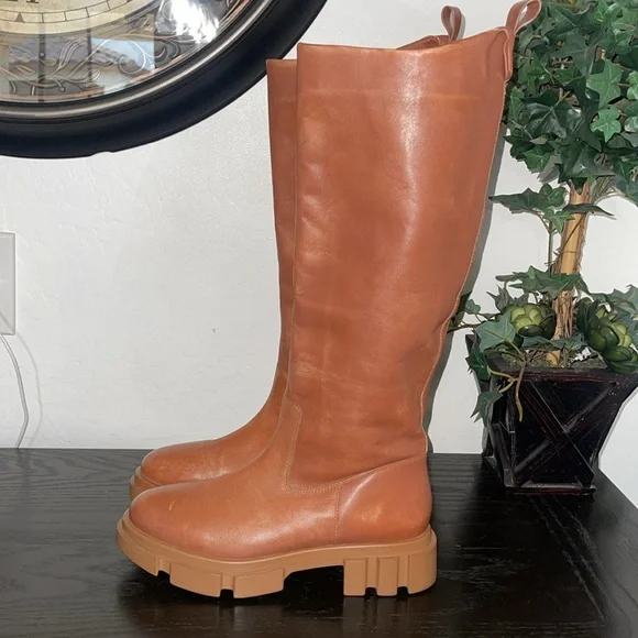 FREE PEOPLE Brooks Caramel Tall Boots size 39 Leather Lug heels combat boots. - Picture 7 of 16
